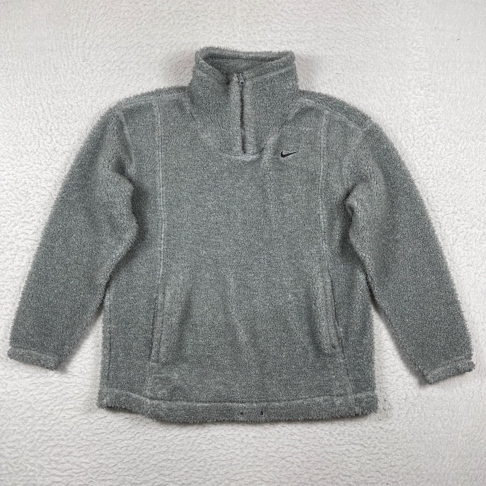 Nike Pullover Womens Small Grey Sherpa Fleece Therma-FIT Quarter Zip Activewear